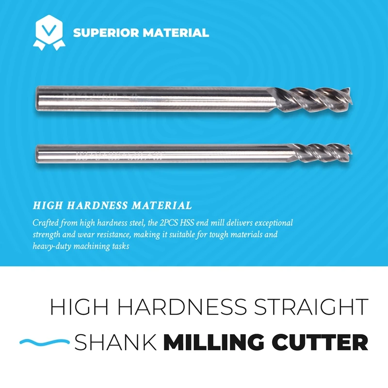 2PCS HSS 4-Flutes High Hardness Steel Straight Shank End Mill For CNC Machine Tools Metal Processing Milling Cutter