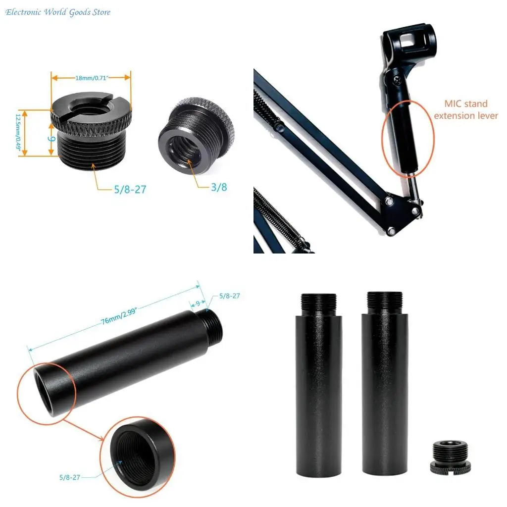 A3PD 2 Pcs Microphone Stand 5/8"-27 Female to 5/8"-27 Male Adapter Universal Mic Stand Extension Pipe Fit Most Microphones
