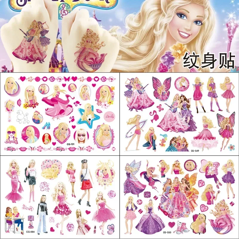 Anime Barbie Tattoo Stickers Cute Cartoon Pink Girls DIY Waterproof Sticker Cosplay Party Decoration Kids Birthday Gifts Toys