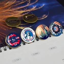 USA American Flag Independence Day Brooch Vintage Glass Dome Brooch Pins
