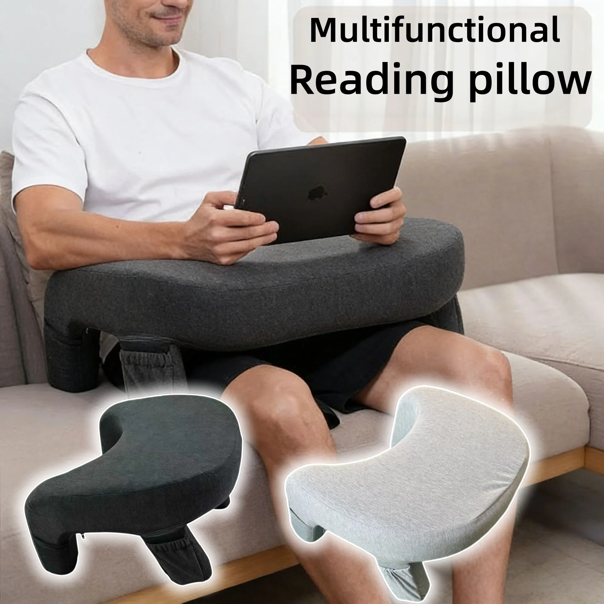 Multi-functional Lap Desk Pillow, Portable Reading Pillow with Cup & Phone Holder, Soft Bed Laptop Stand for Reading, Working