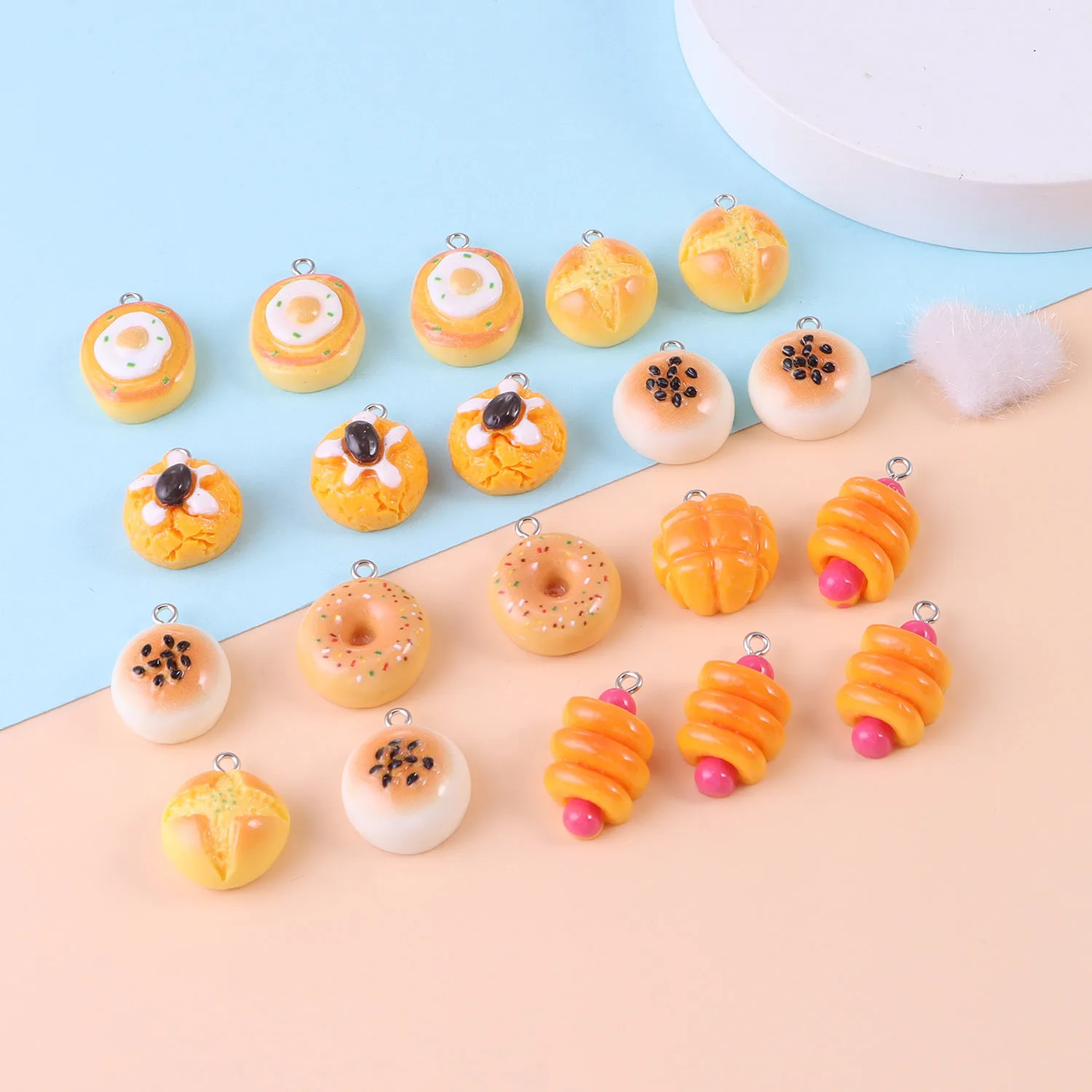 SW45 10Pcs Simulation Food Bread Toast Donuts Pendant Charms DIY Baking Charms Jewelry Making Necklace Bead Earring Key Chanis