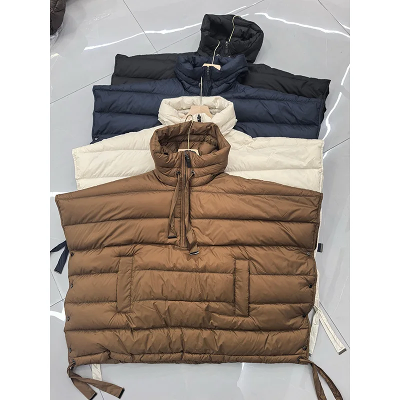 Schinteon-Chaleco Irregular de plumón de pato blanco 90% para mujer, chaqueta sin mangas con capucha, Top lujoso liso para Otoño e Invierno, novedad de 2025