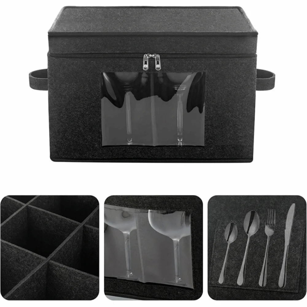 Felt Wine Glass Storage Box Dust-proof Hard Shell Stemware Storage Container with Lid Space Saving Wine Glass Display Case