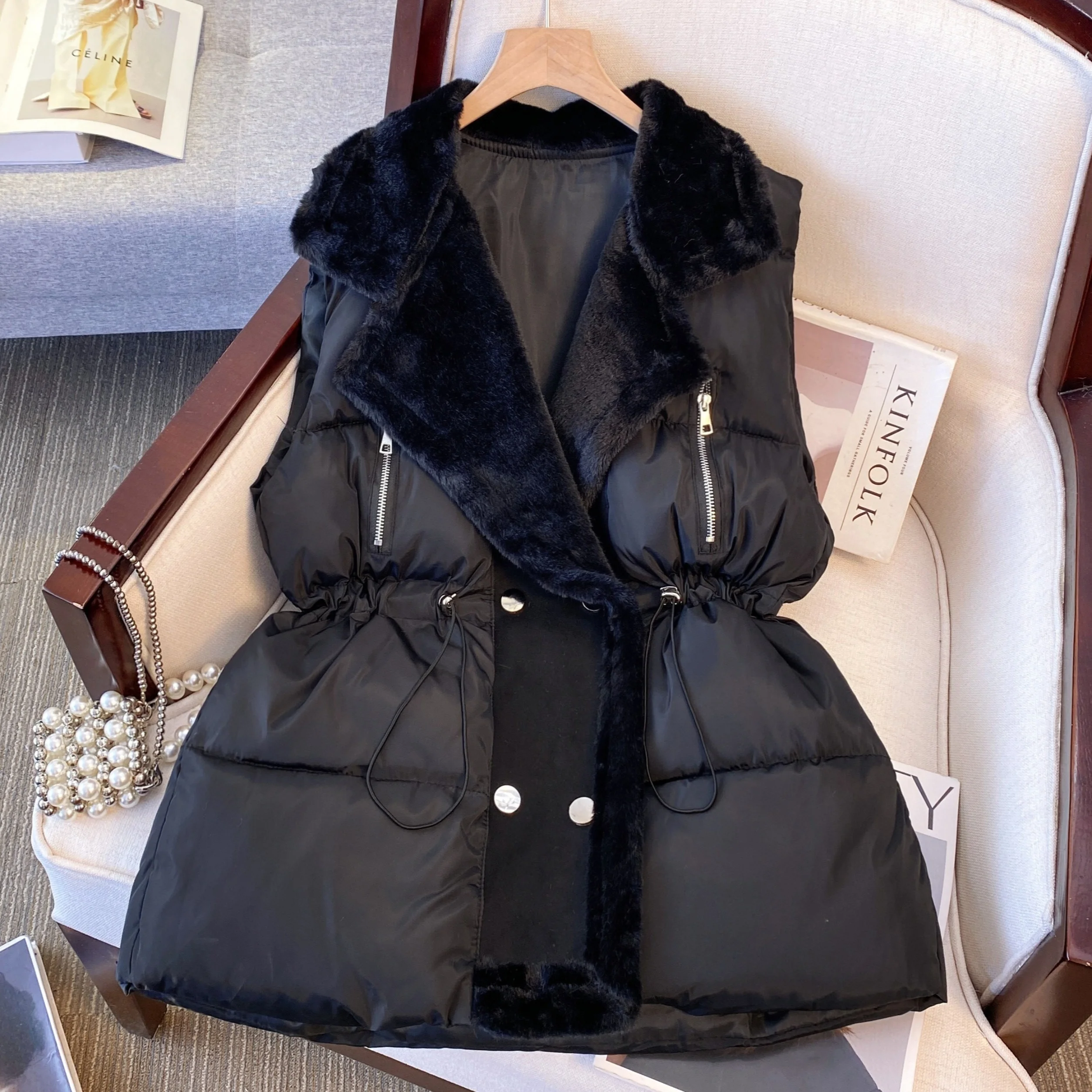 Plus Size Vrouwen 2023 Nieuwe Sle Down Katoenen Vest Svel Bovenkleding Veelzijdige Afslanken Jaet Kraag Ritssluiting