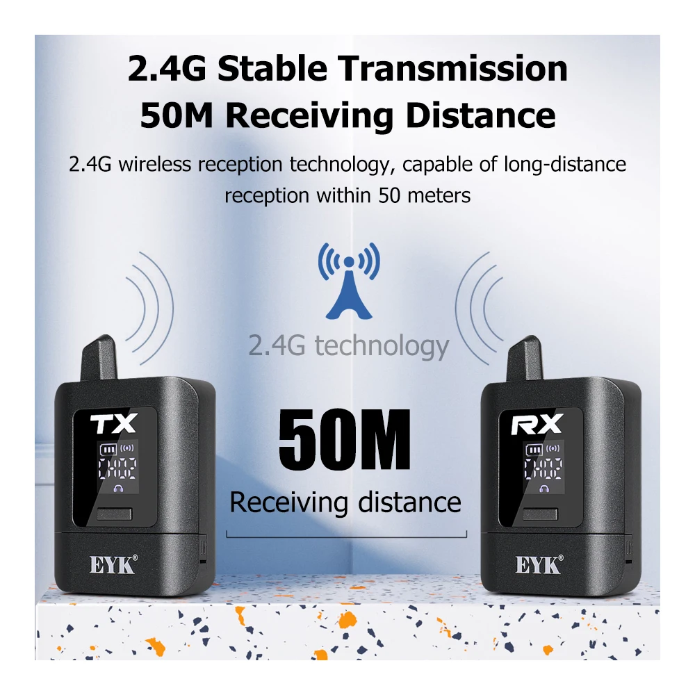 EYK 2.4G نظام مراقبة ستيريو رقمي داخل الأذن نقل لاسلكي مستقر زمن انتقال منخفض قابل لإعادة الشحن لاستوديو الحفلات الموسيقية