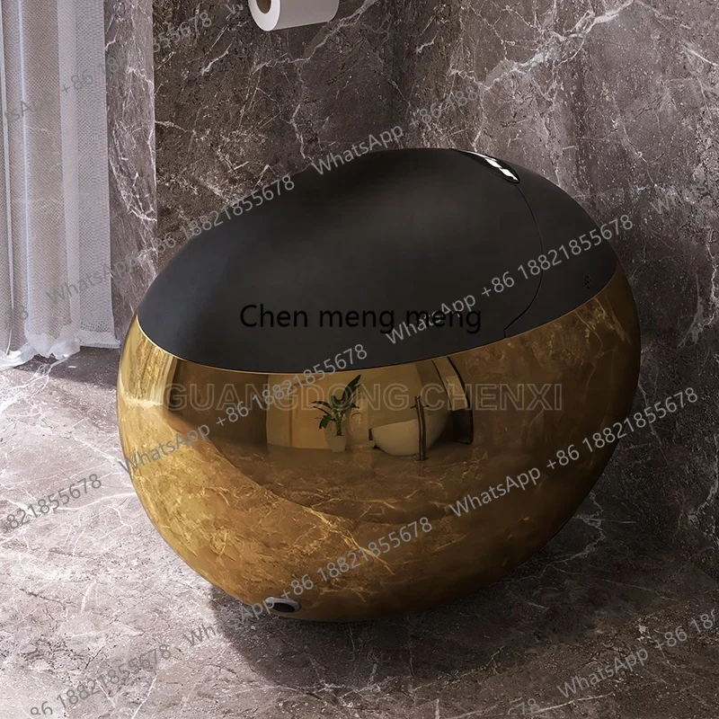 

Новый дизайн: круглый сферический электрический унитаз-биде, интегрированный, черно-золотой, в форме яйца, умный унитаз