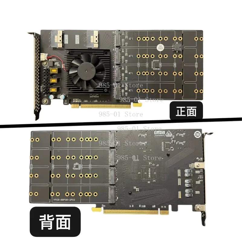 PLX8749 8-Disk M.2 NVMe Expansion Card, Split-Free Silent Full-Height PCIe 3.0 Adapter