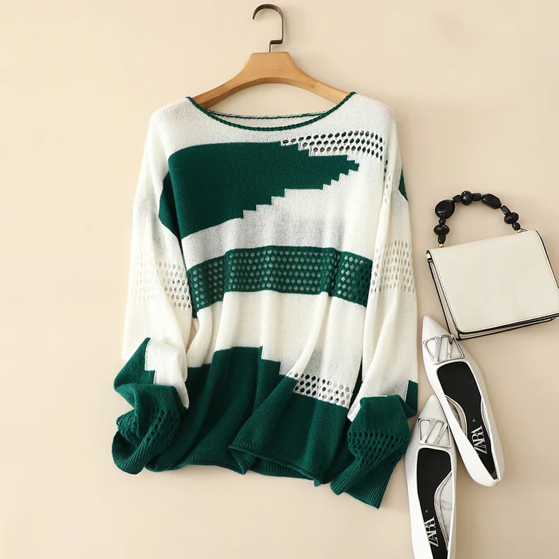 

autumn new hollow out designs lightweight casual oversized 100% cashmere jacquard sweaters women