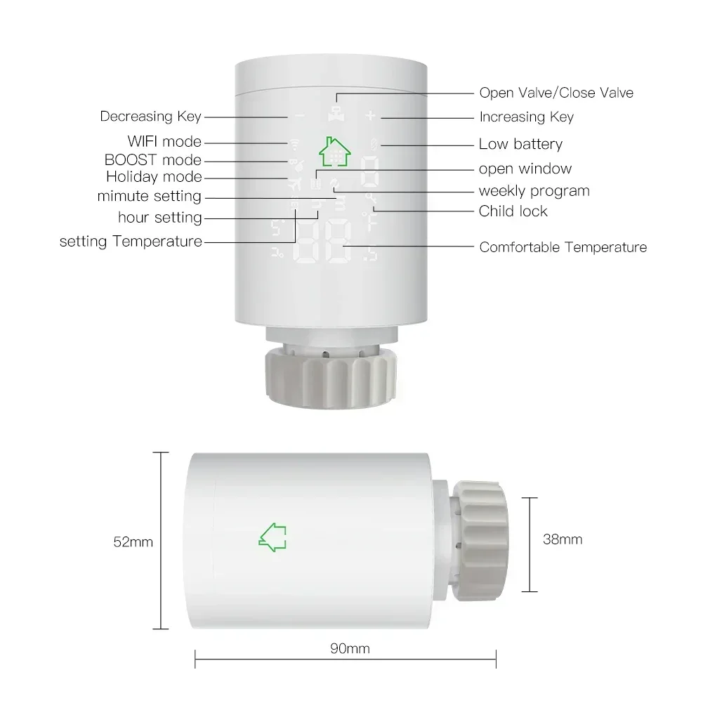 Tuya ZigBee3.0 Smart Radiator Actuator Programmable Thermostatic Radiator Valve Temperature Controller Voice Control via Alexa