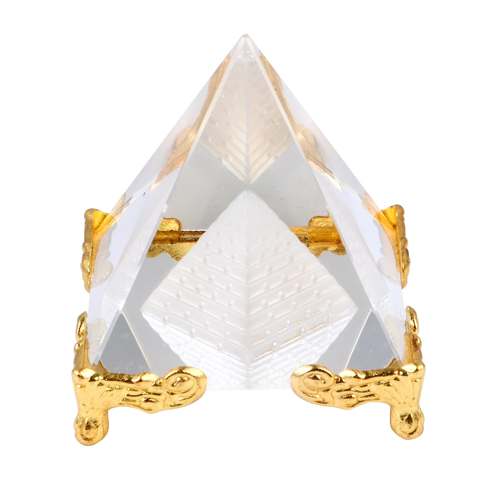 

1Pcs Mini Crystal Pyramid Decor with Inner Textured Pyramid for Home Office Desk Feng Shui Craft Vastu Energy Generator