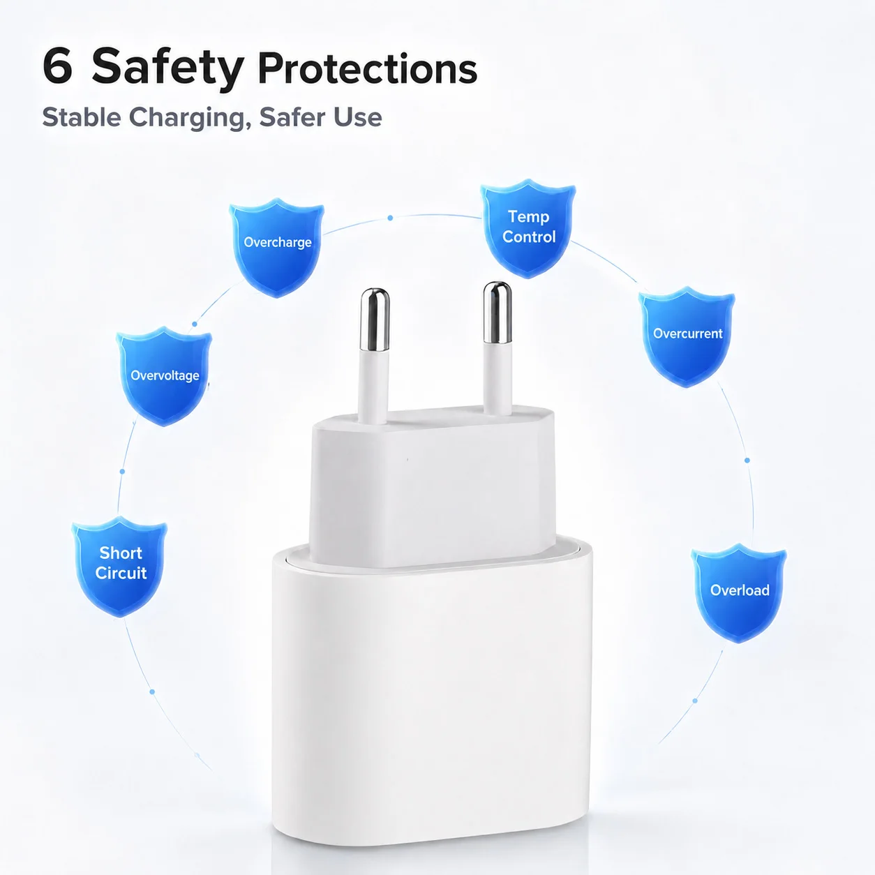 20W Fast Charger EU Plug Adapter for iPhone 16 15 14 13 12 11 Samsung iPad OnePlus Type C Travel Wall Charger