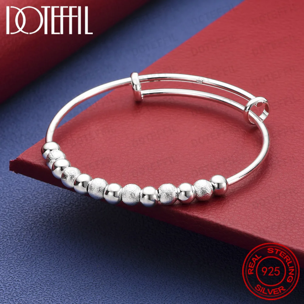 

925 Sterling Silver Luxury Bead Bangle Charm Cute Feminine Fashion Party Wedding Jewelry With Adjustable Size