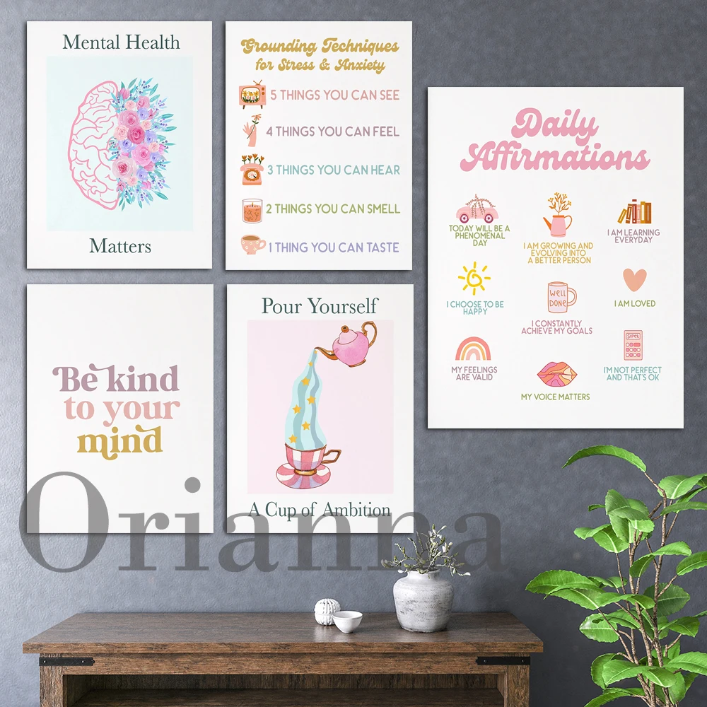 Mental Health Awareness Grounding Techniques Mental Health Matters Therapist Print Poster Living Room Health Room Decor Painting