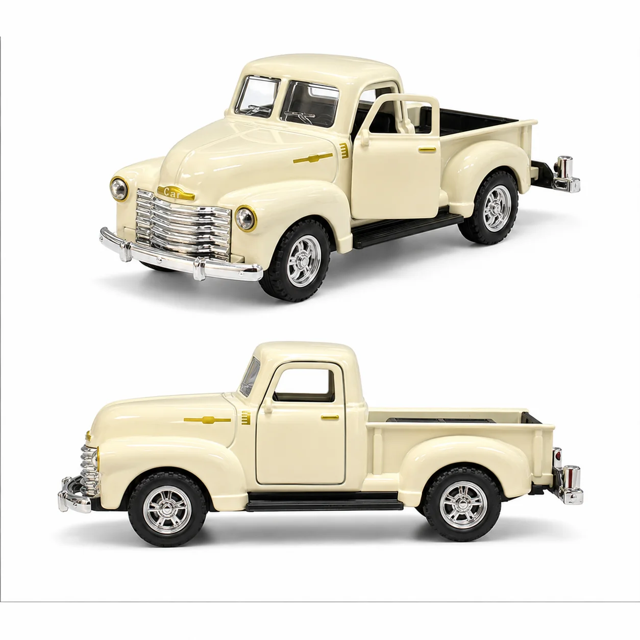 MQUDUO Classic Retro Pickup Truck Toy, Cream White 1:36 Scale Alloy Vehicle with Opening Doors and Display Collection Gift