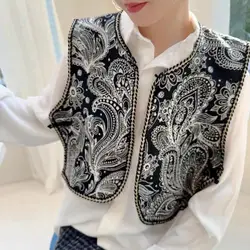 Korea Sweet Shawl for Women Ethnic Style Outwear Vintage Floral Short Vest Jacket Women's Loose Casual Sleeveless Tops Shirt