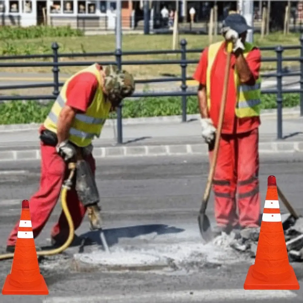 Orange Color LED Light Reflective Cone Reflective Stripes Telescopic Design Reflective Traffic Cone Oxford Material