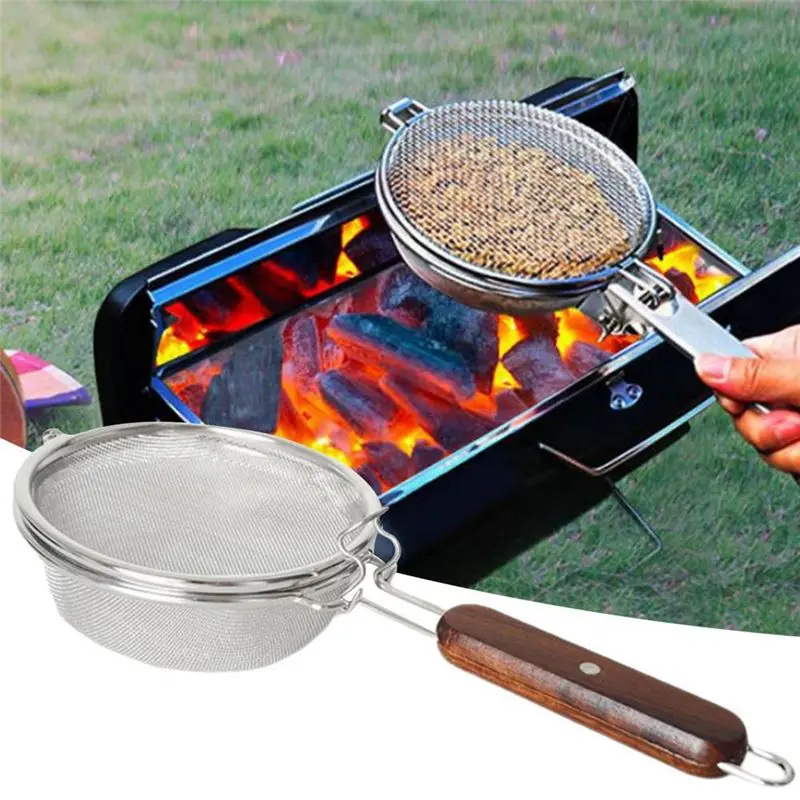 2026 + مرشحات القهوة مقبض خشبي الفولاذ المقاوم للصدأ محمصة قهوة صافي الفول المقلي تحميص صافي المنزل مفتوحة النار محمصة قهوة