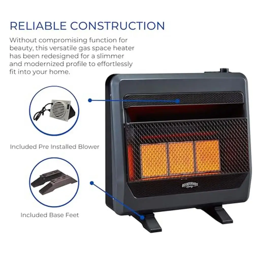 Propane Infrared Gas Space Heater 30000 BTU With Thermostat Control Blower Ideal Office Bedroom Living Garage Safe & Economical