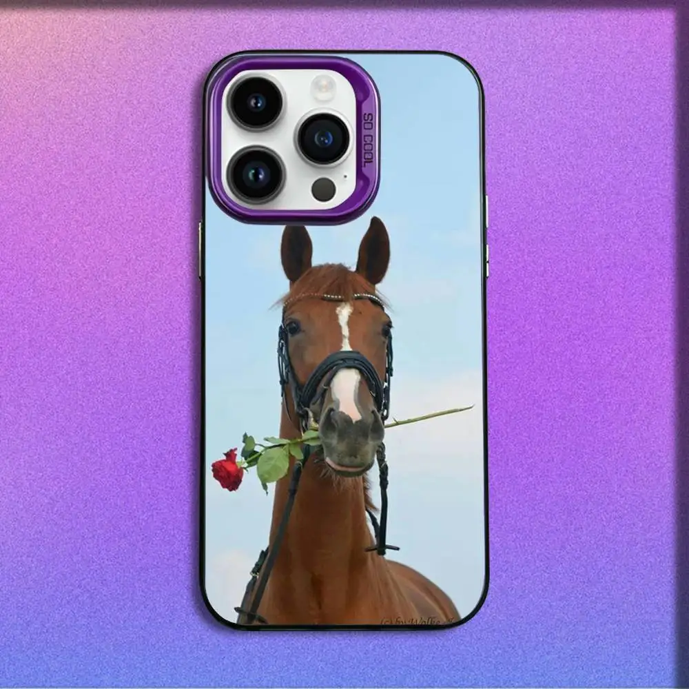 حافظة هاتف مضحكة على شكل حصان لهاتف آيفون 17,16,15,14,13,12,11,Pro,Max,Plus,E,SE4,Air,Mini Purple IMD Box