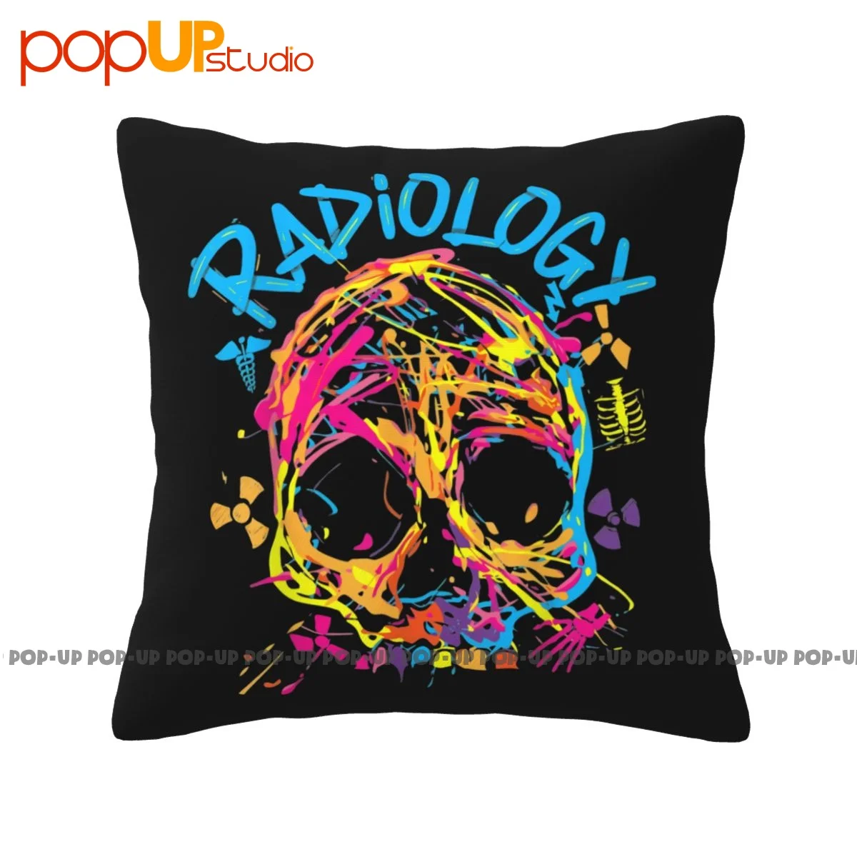 Print Radiology Colorful Skull Radiology Technician Pillowcase Throw Pillow Cover Vintage Breathable Skin-Friendly