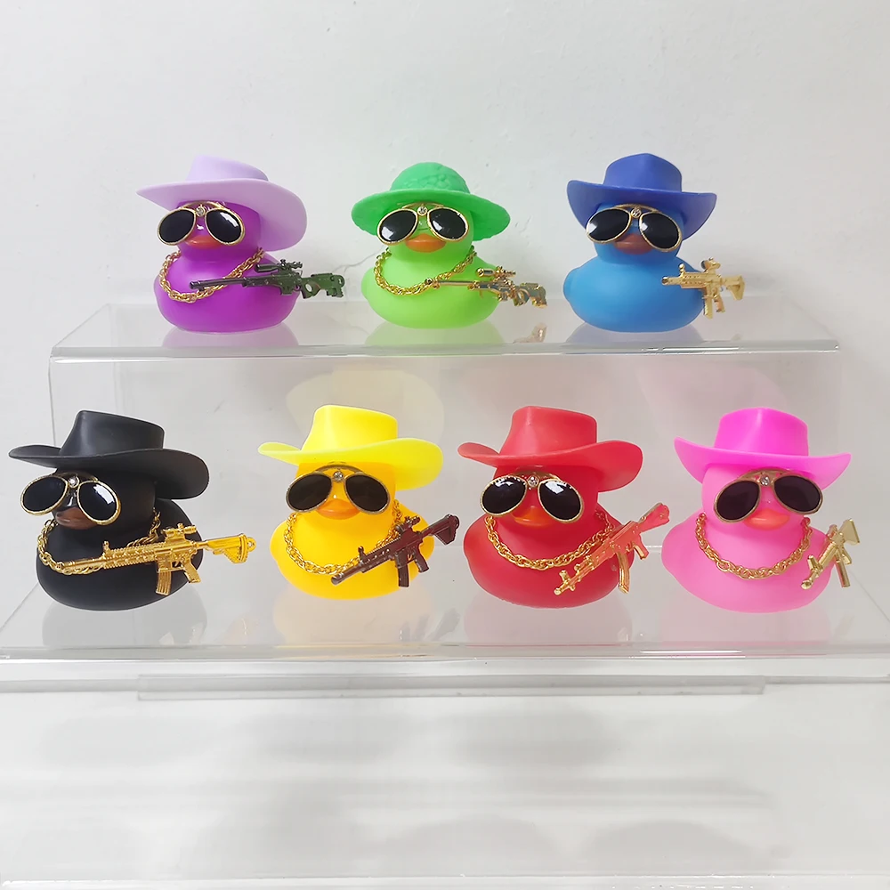 Cool Colorful Little Duckling with Weapon Car Dashboard Decorations Rubber Cute Toy Yellow Duck Office Car Dashboard Ornaments