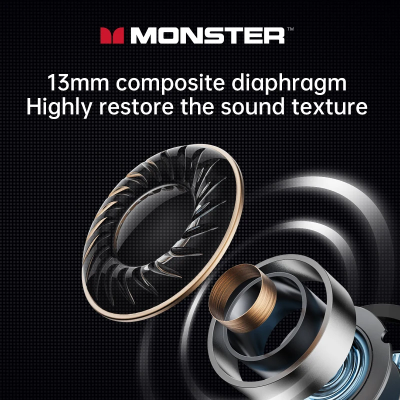 Monster XKT16 AI Cuffie per traduzione Bluetooth Auricolari audio HIFI wireless Auricolari da gioco a bassa latenza in standby lungo