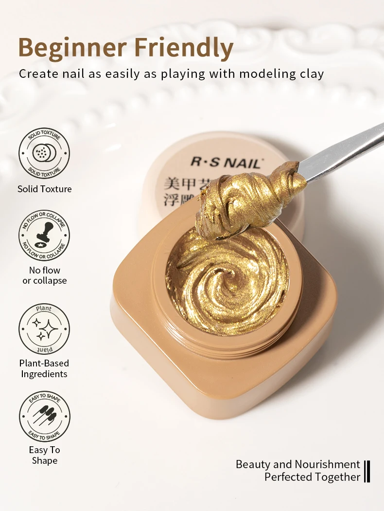 RSNAIL 3D Metall-Prägegel Ohne Abwischen Modellier-Gel Ohne Überlack Gold Silber Textur-Gel für Nagelkunst-Dekoration 5g – Detail 3