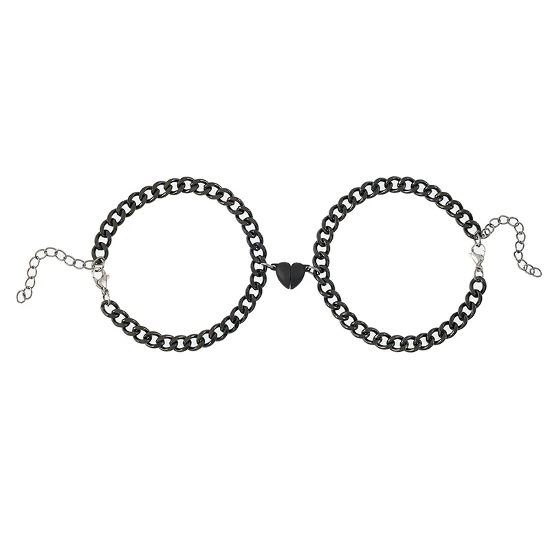 JWER الفولاذ المقاوم للصدأ موضة رومانسية ضربات القلب سوار مغناطيسي للأزواج شخصية المغناطيسي الحب سلسلة سوار مجوهرات #6