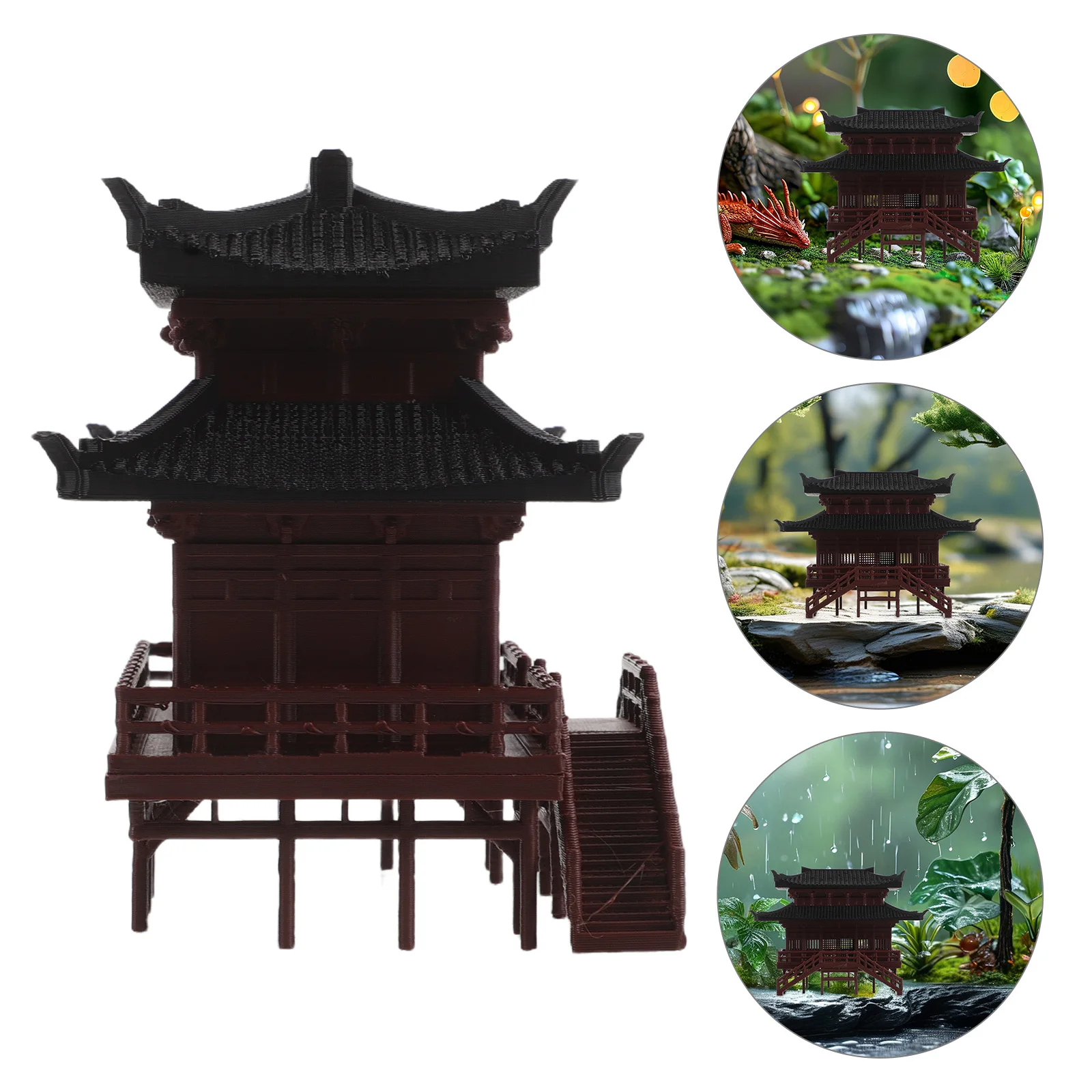 

Elegant Mini Pavilion Resin Aquarium Decor Fish Tank Accessories Micro Landscape Ornament Asian Building For Bonsai Fairy Garden