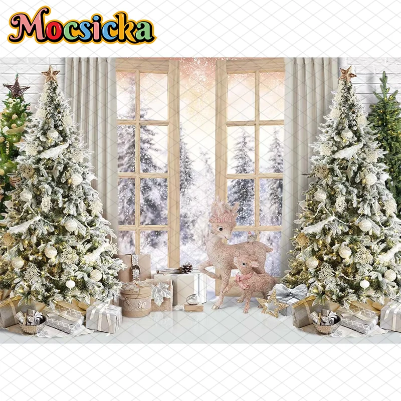 

Mocsicka Christmas Photography Background Living Room Xmas Tree Window Gift Decoration Kid Portrait Photo Backdrop Studio Banner