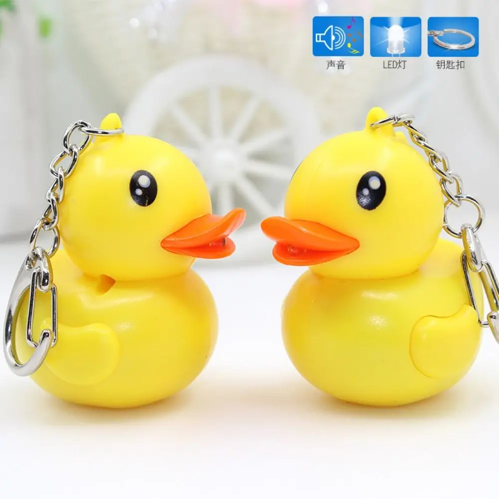 

1 Pc Cartoon Yellow Duck Keychains Animal Shape Sound Light-up Keychains Model Doll LED Duck Keyrings