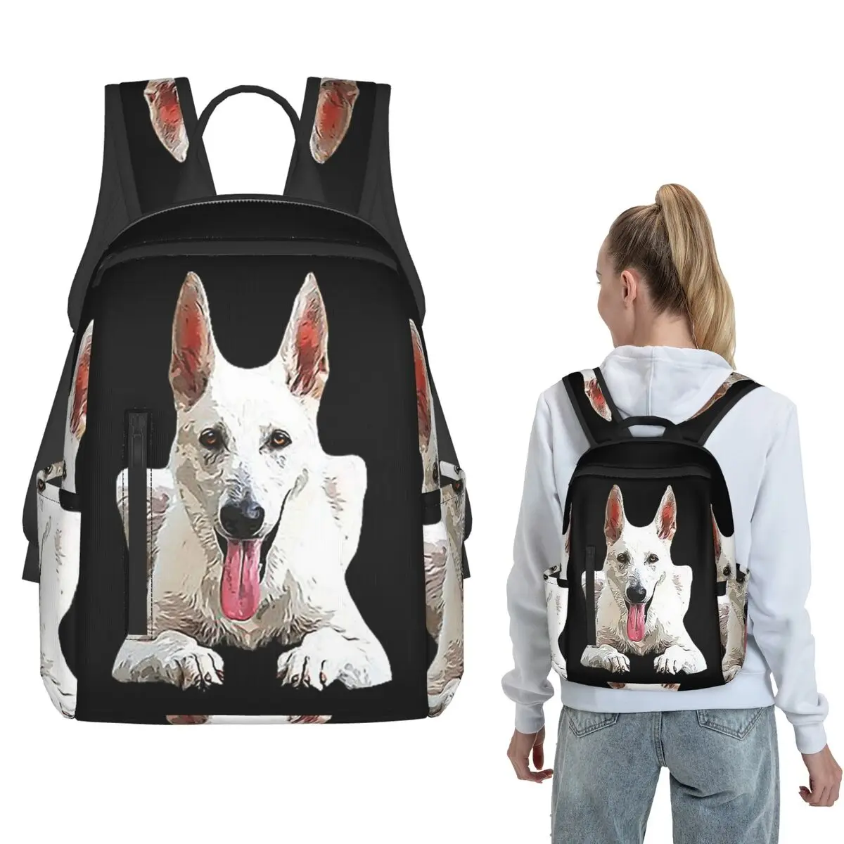 White Swiss Shepherd White German Shepherd Backpack Daypack Boys Girls BookBag School Bag Shoulder Bags for Men Women