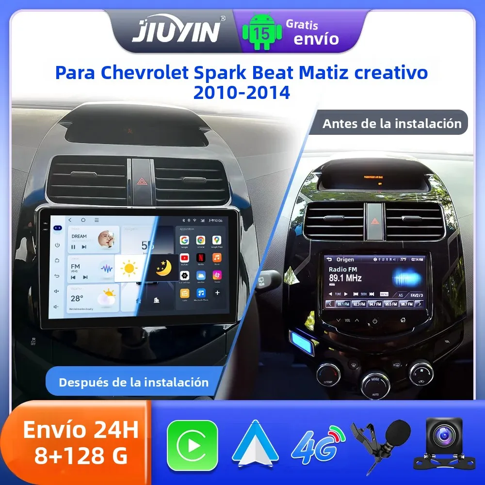 Radio Estéreo para Auto JIUYIN con Android 15 para Chevrolet Spark Beat Matiz Creative 2010-2014, Reproductor Multimedia con Carplay