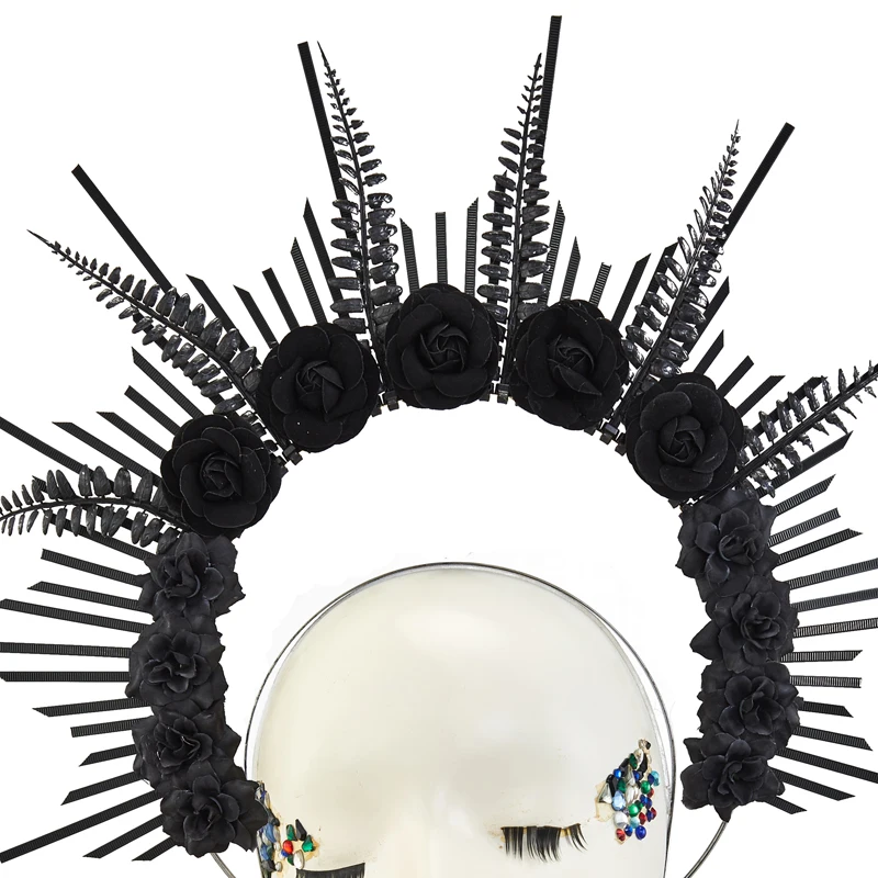 Gothic Halo Headpiece Retro Goddess Virgin Mary Rose Crown Vintage Headband Gergeous Party Headdress