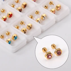 12 Pairs Geometry Earrings 316L Stainless Steel Anti-allergy Cubic Zirconia Party Women Jewelry Accessories Wedding Gift