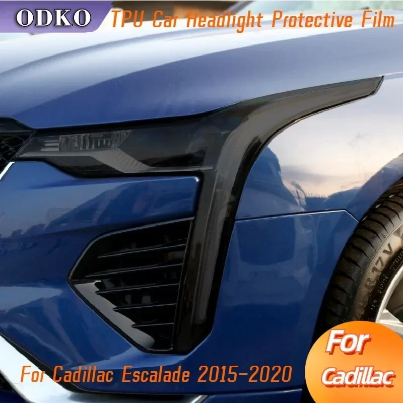 For Cadillac Escalade 2015-2020  Car Headlight Protection Tint Film Smoke Black Transparent TPU Protective Sticker Accessories