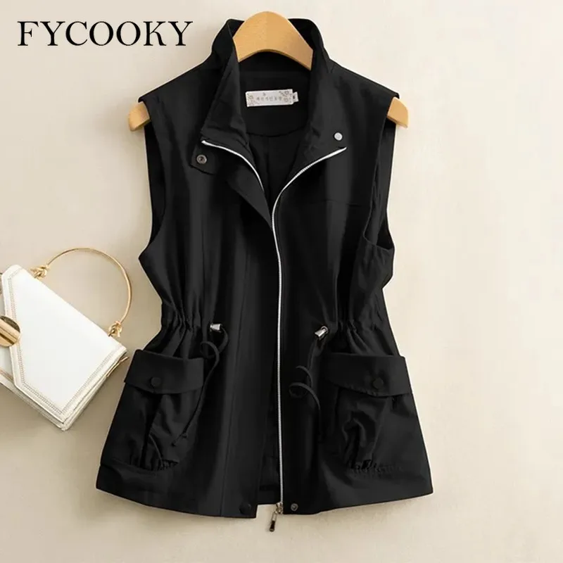 

2025 Short Jacket Women's Slim Spring Autumn Casual Outerwear Vest New Ladies Loose Pure Sleeveless Coat