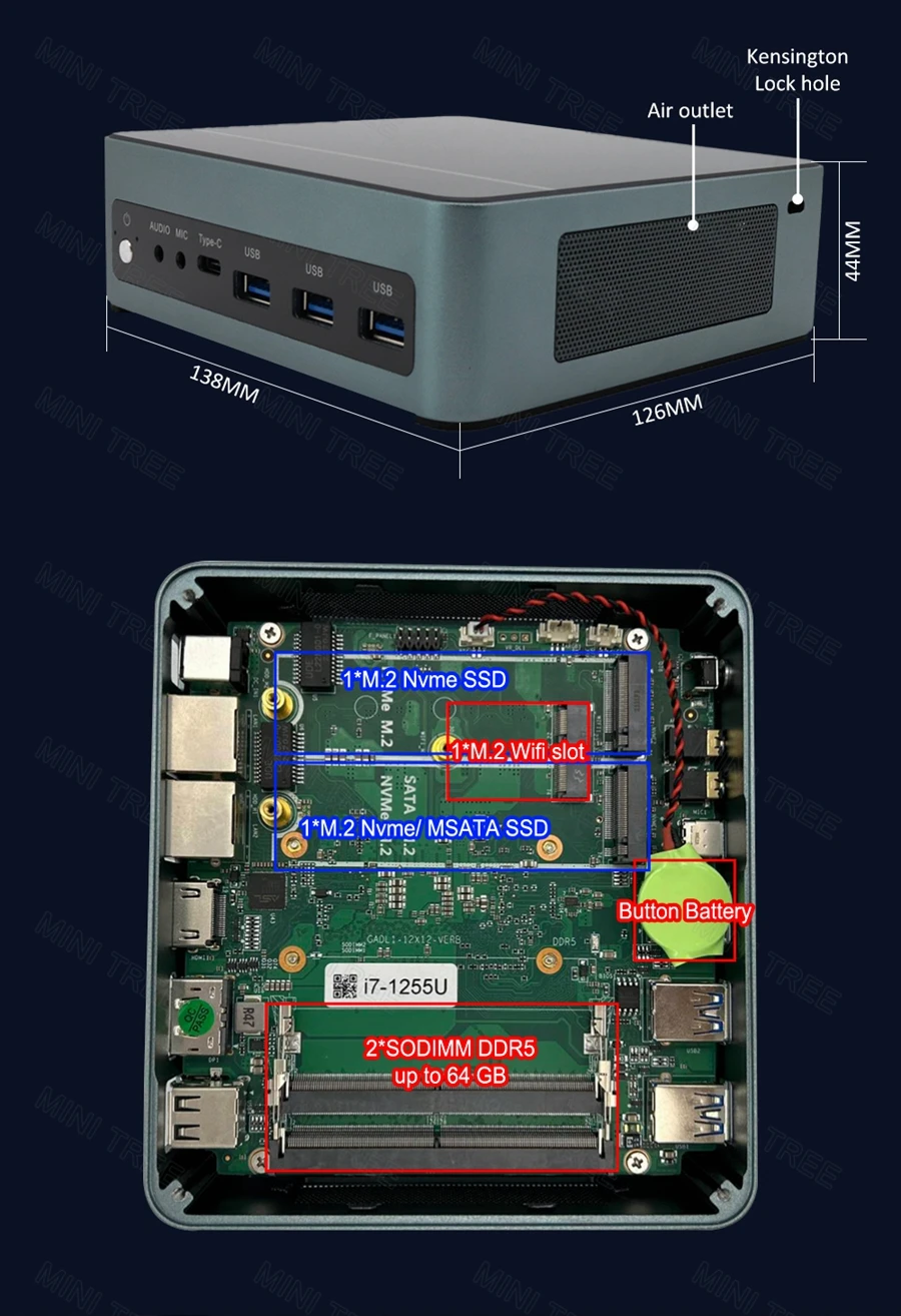 Yohirs смартфон с четырёхъядерным процессором Intel Core i5 1340P i7 1360P DDR5 5200 МГц 64 Гб Nvme USB3.2 2,5G Lan