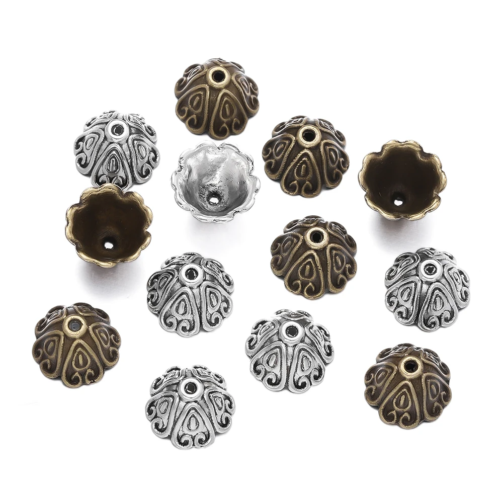 

10Pcs/Lot Vintage Antique Silver Beads Cap Alloy Flowers Spacer Beads for DIY Bracelet Necklace Jewelry Accessories Making