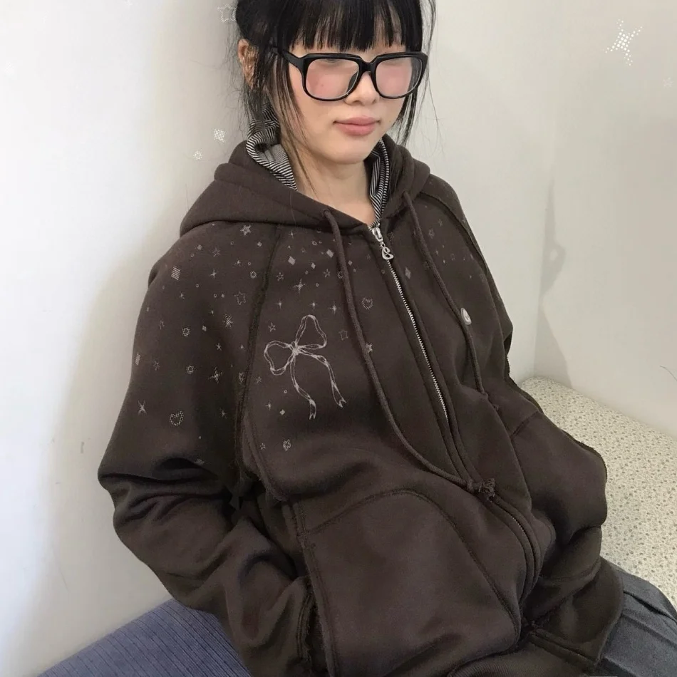 

Loose Fit Hoodie Sweatirt Casual Cartoon Sle Star Print Knot Anti-Aging Loose Fit Hooded Casual Outerwear