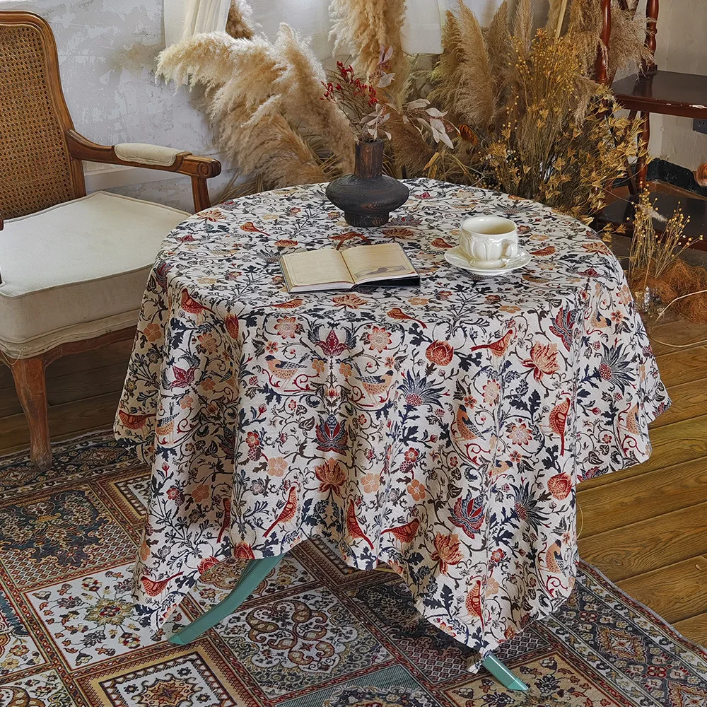 2026 American Jacquard Tablecloth Dining Table Retro Wear Resistant Dustproof Strawberry Bird Round Tea Table Home Decoration