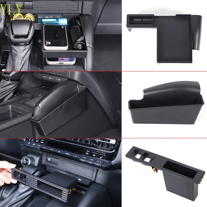 

For Toyota Land Cruiser Prado 250 LC250 2024+ ABS Black Car Center Control Gear Storage Box Mobile Phone Tray Car Accessories