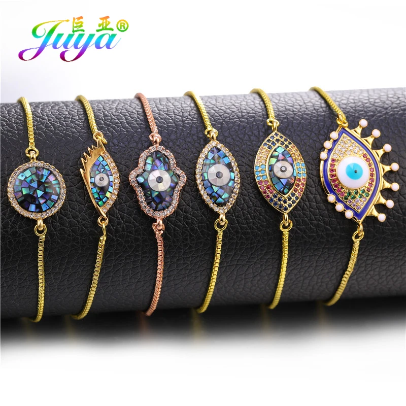 Juya Handamde 18K Gold Plated Luxury Pearls Shell Greek Evil Eye Charms Connectors For DIY Turkish Lucky Talisman Jewelry Making