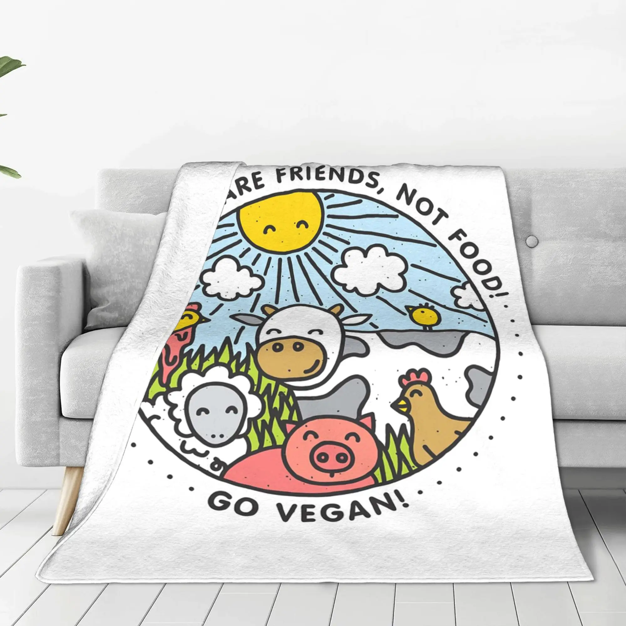 Animals are friends, not food! Go Vegan Blanket Portable Flannel Sofa Throw Blanket for Home Bedroom Office Throws Bedspread
