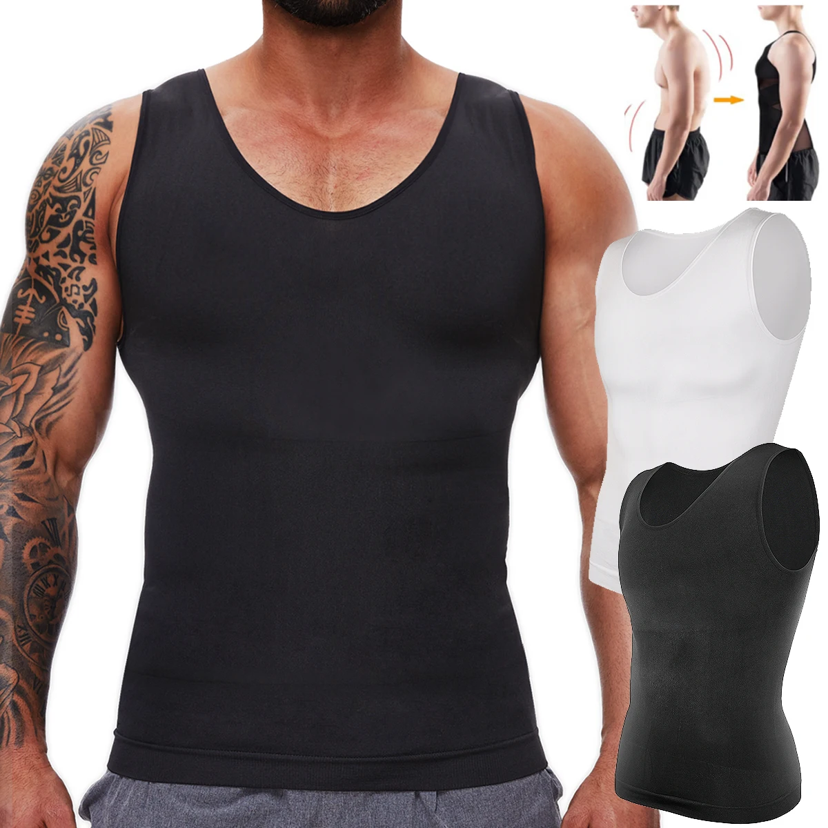 Mens Shapers Compression Shirt Slimming Undershirt Body Shaper Tank Tops gynomastica Sleeveless Shapewear Vest