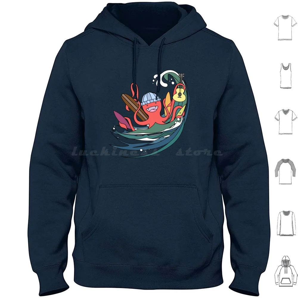 Lovely Lucky Octopus Enjoyment Surfer Art Hoodies Long Sleeve For Children Children Comic Water Kraken Sweet Cute