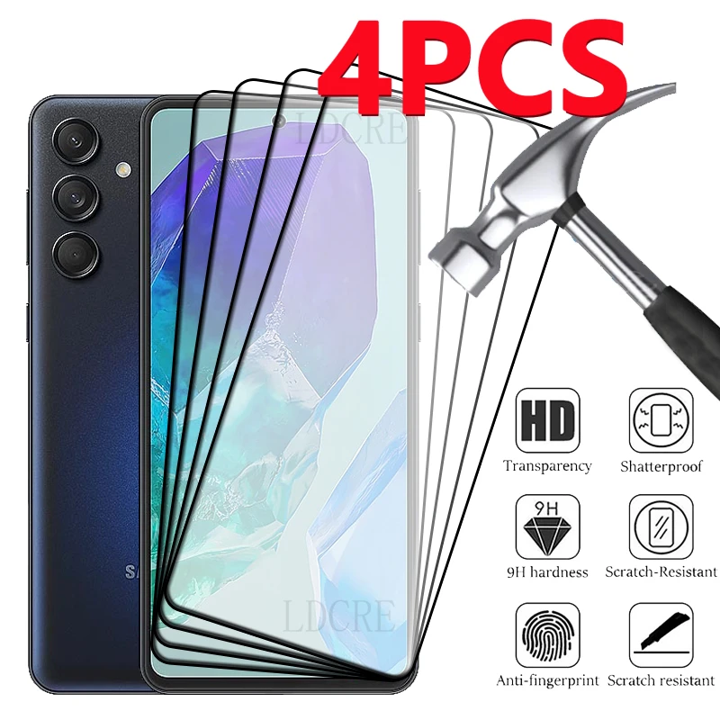 

4Pcs For Samsung M55 Glass Samsung Galaxy M55 Tempered Glass Protective Full Cover Glue 9H Screen Protector For Samsung M55 M 55