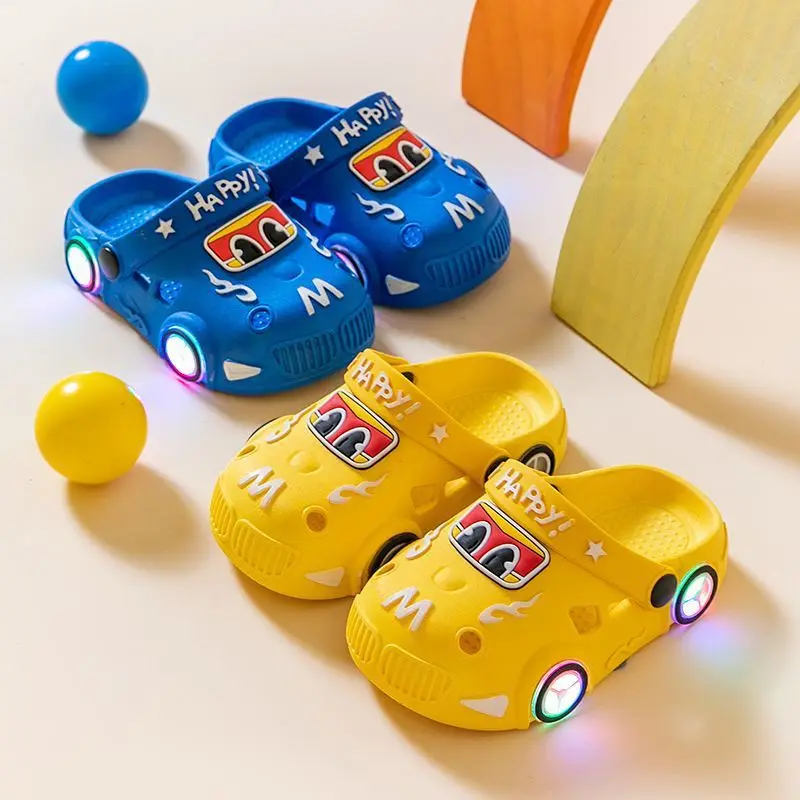 

Children's Slippers Cartoon Glowing Car For Boys And Girls Anti Slip Soft Soled Indoor Cool Trailer Toe Hole Shoes