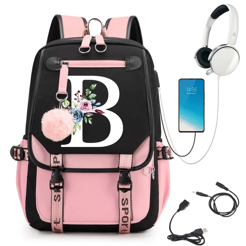 Zipper Outdoor Travel Bags Multifunctional Shoulder Bag New Trend Fashion Large Capacity Sakura Flower Alphabet High School Bag